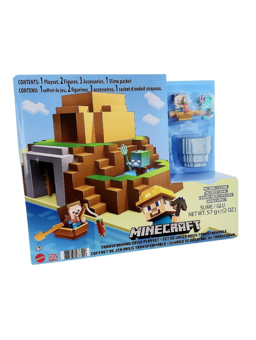 Mattel Minecraft Transforming Oasis Playset GYR75 Steve & Drowned Minifigs New